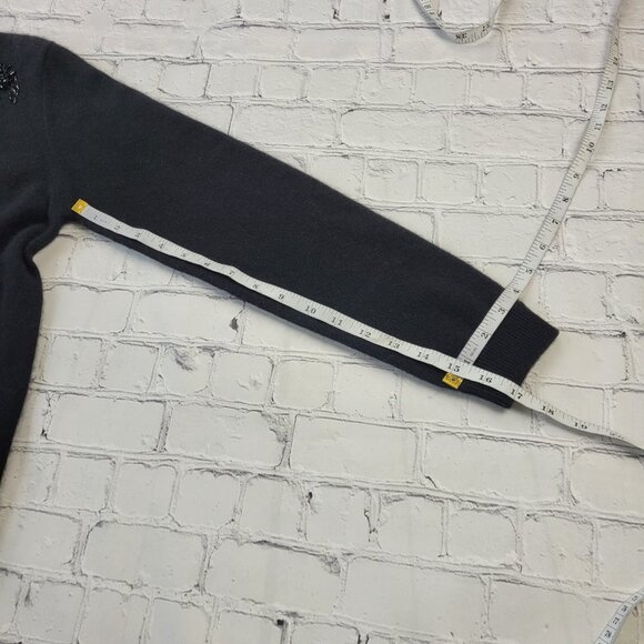 Bloomingdale’s woman’s black 100% cashmere embroidered button down cardigan M - Picture 4 of 11